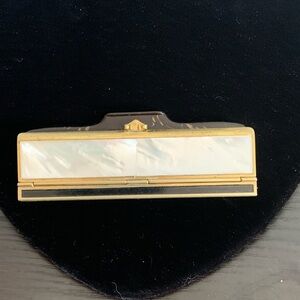Vintage brush/comb compact with decorative mother of pearl case